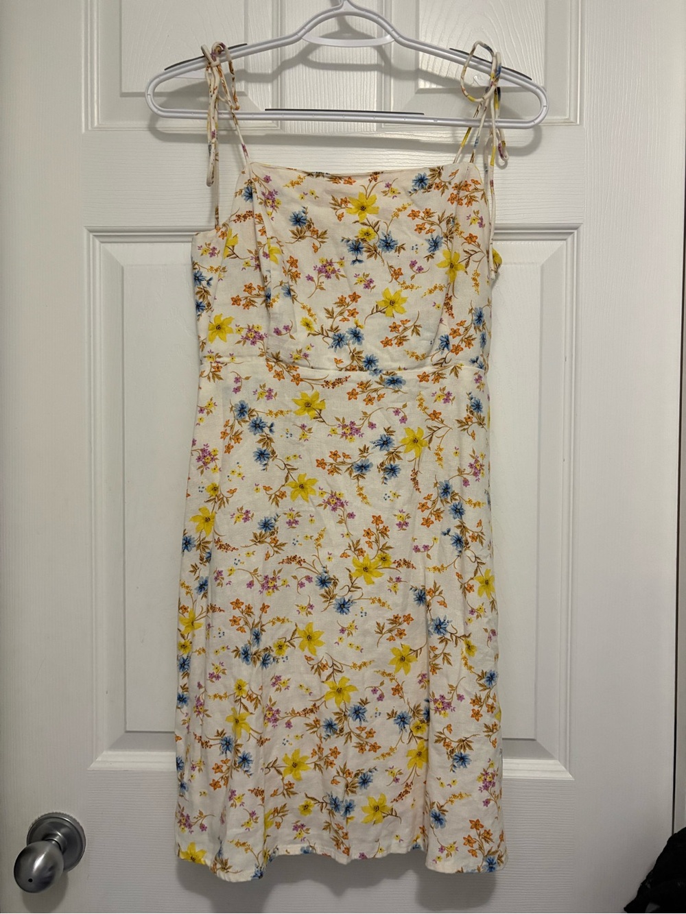 Old Navy linen-blend Floral Tie-Shoulder Midi Dress - Cream Yellow Floral